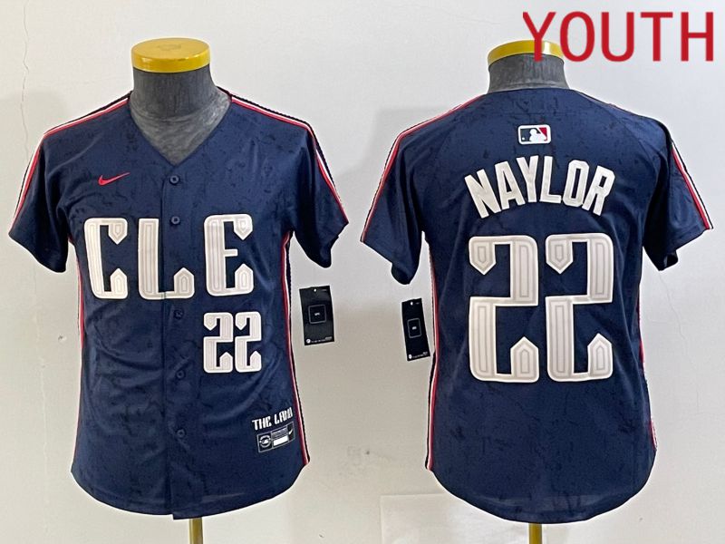 Youth Cleveland Indians #22 Naylor Blue City Edition Nike 2024 MLB Jersey style 4